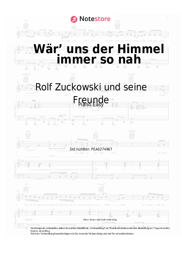 Einfache Noten Rolf Zuckowski - Wär’ uns der Himmel immer so nah - Klavier.Einfach