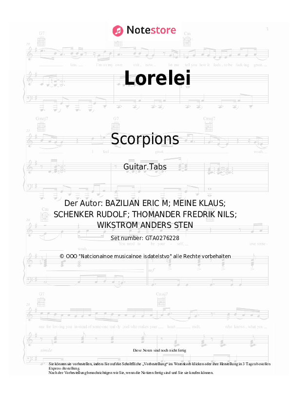Tabs Scorpions - Lorelei - Gitarre.Tabs