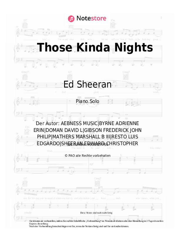 Noten Eminem, Ed Sheeran - Those Kinda Nights - Klavier.Solo