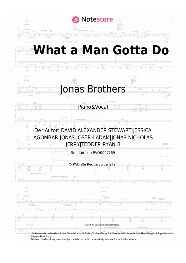 Noten mit Gesang Jonas Brothers - What a Man Gotta Do - Klavier&Gesang