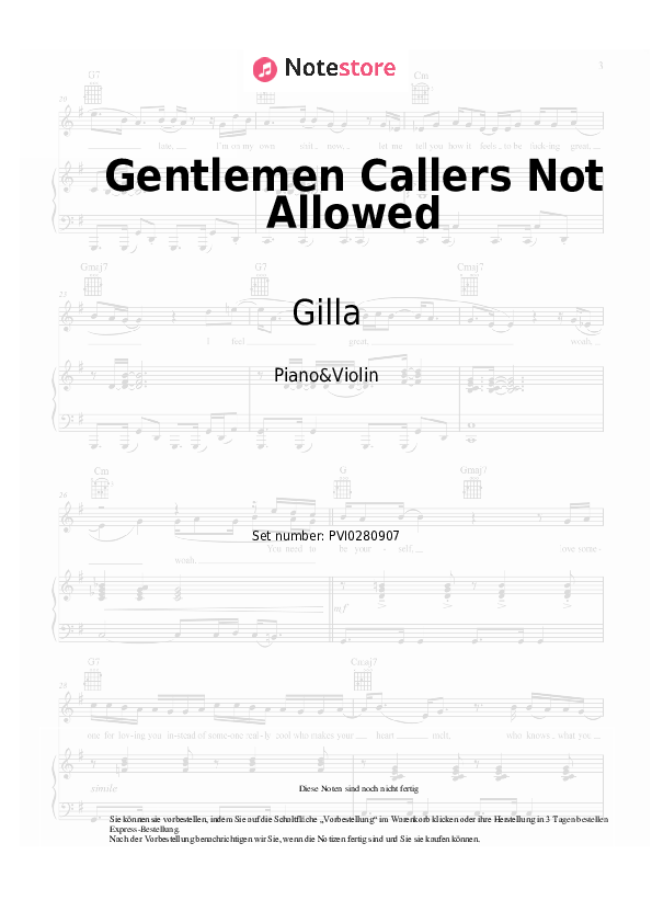 Noten Gilla, Bobby Farrell - Gentlemen Callers Not Allowed - Klavier&Geige