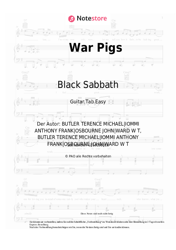 Einfache Tabs Black Sabbath - War Pigs - Gitarre.Tabs.Einfach