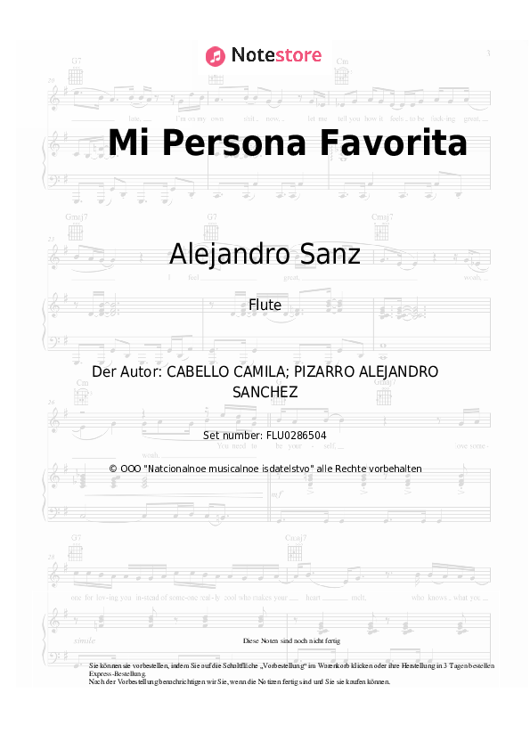 Noten Alejandro Sanz, Camila Cabello - Mi Persona Favorita - Flöte