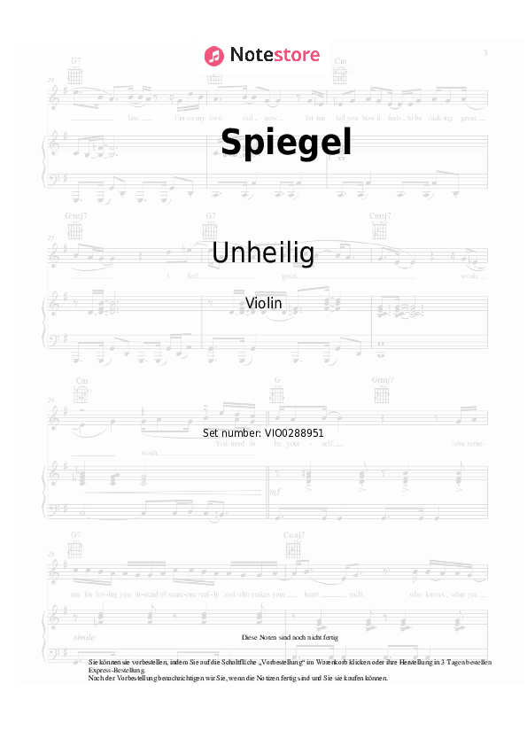 Noten Unheilig - Spiegel - Violine
