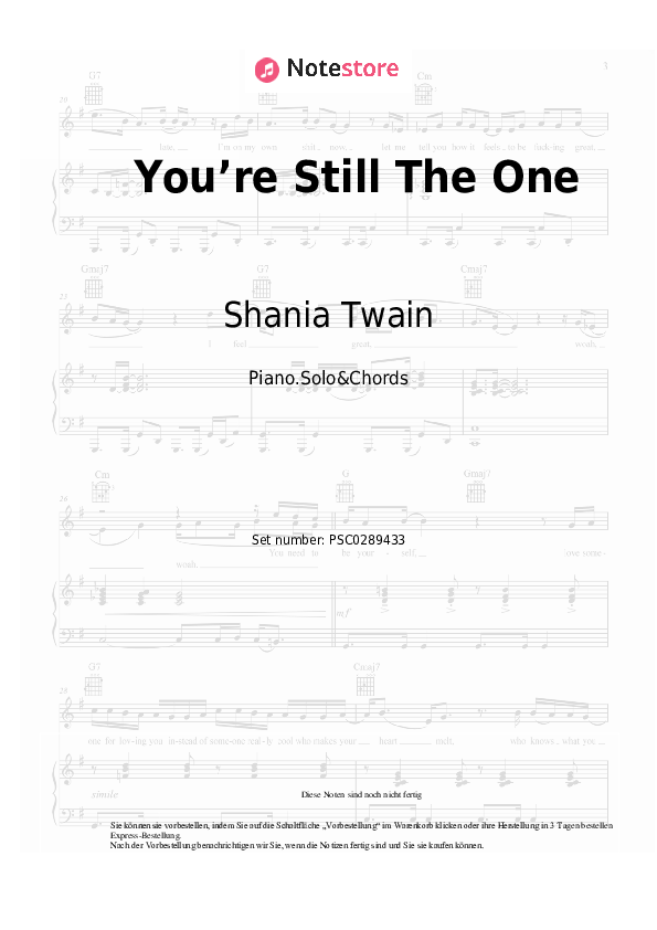 Noten und Akkorde Shania Twain - You’re Still The One - Klavier.Solo&Akkorde