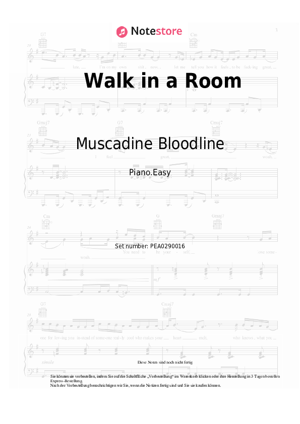 Einfache Noten Muscadine Bloodline - Walk in a Room - Klavier.Einfach