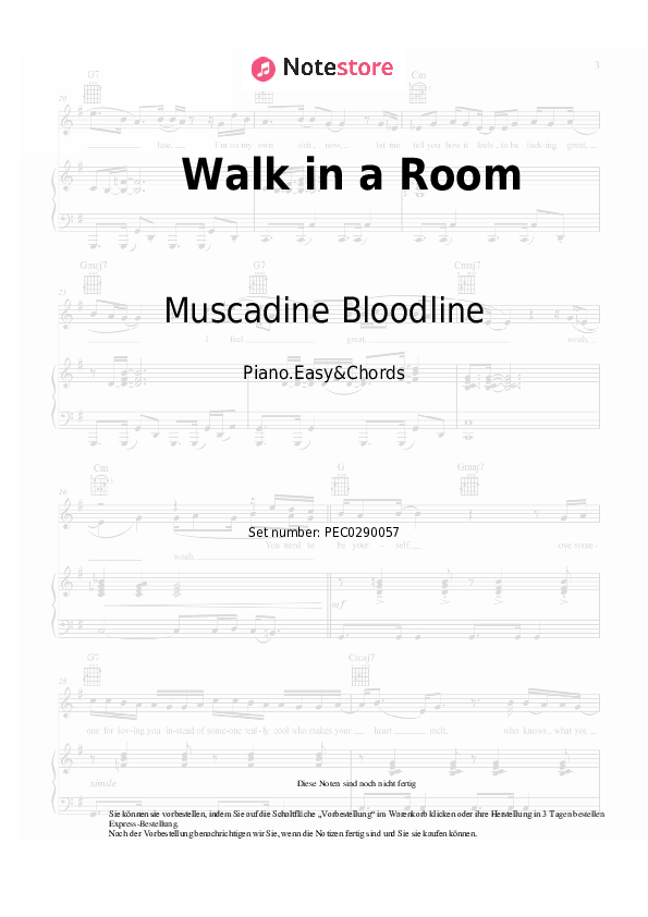 Einfache Noten und Akkorde Muscadine Bloodline - Walk in a Room - Klavier.Einfach&Akkorde