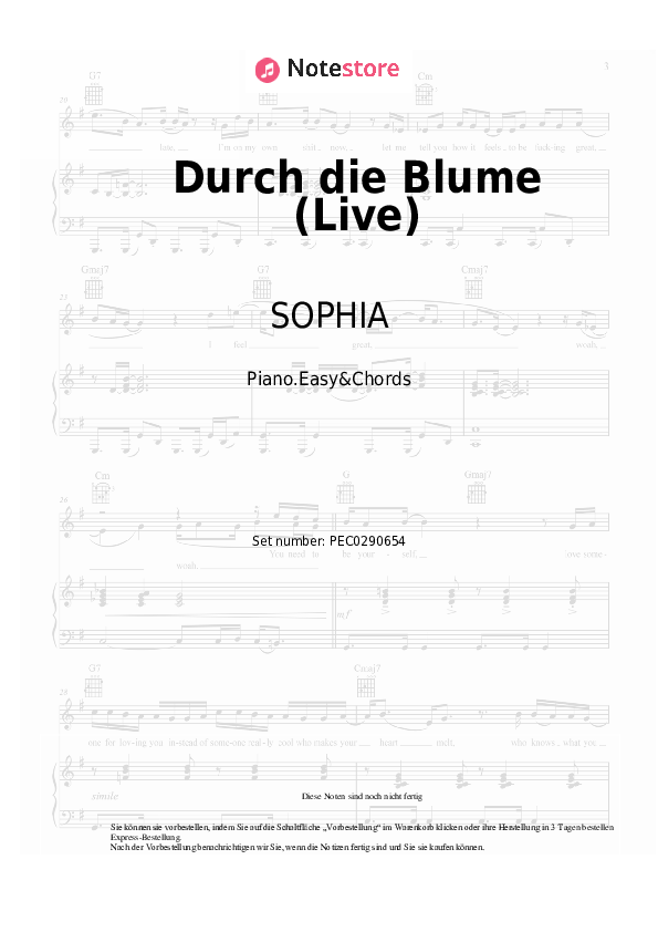 Einfache Noten und Akkorde SOPHIA - Durch die Blume (Live) - Klavier.Einfach&Akkorde