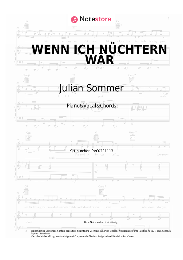 Noten und Akkorde Julian Sommer, Luca-Dante Spadafora - WENN ICH NÜCHTERN WÄR - Klavier&Gesang&Akkorde