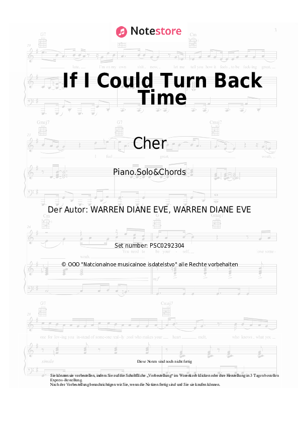 Noten und Akkorde Cher - If I Could Turn Back Time - Klavier.Solo&Akkorde