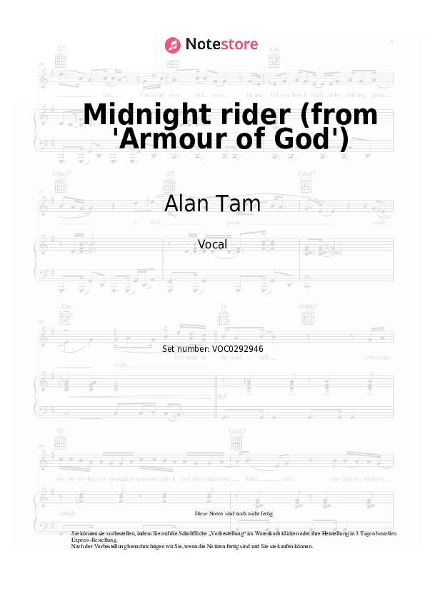 Noten Alan Tam - Midnight rider (from 'Armour of God') - Gesang