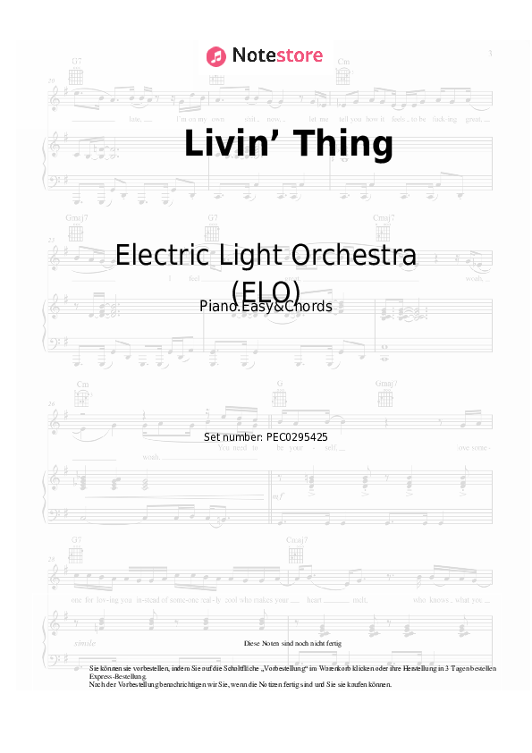 Einfache Noten und Akkorde Electric Light Orchestra (ELO) - Livin’ Thing - Klavier.Einfach&Akkorde