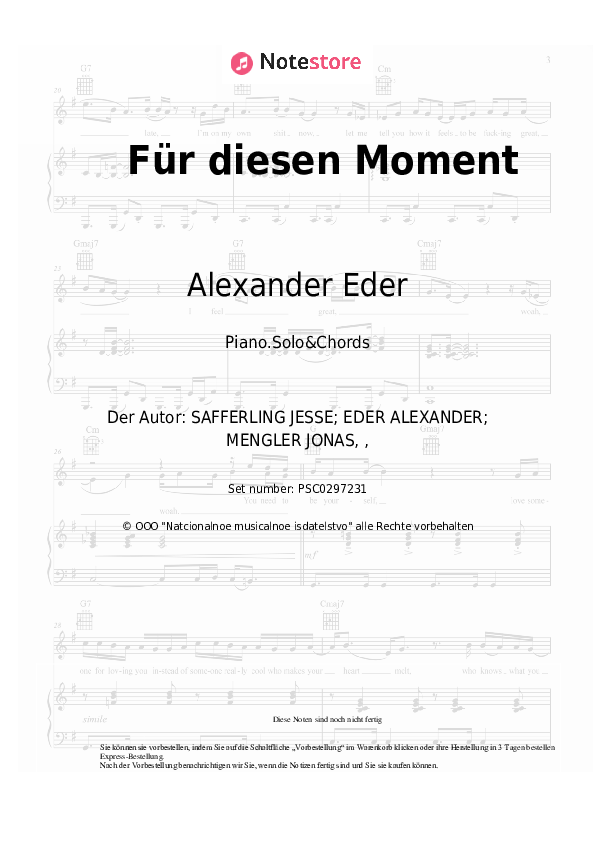Noten und Akkorde Alexander Eder - Für diesen Moment - Klavier.Solo&Akkorde