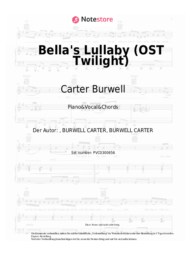Noten und Akkorde Carter Burwell - Bella's Lullaby (OST Twilight) - Klavier&Gesang&Akkorde