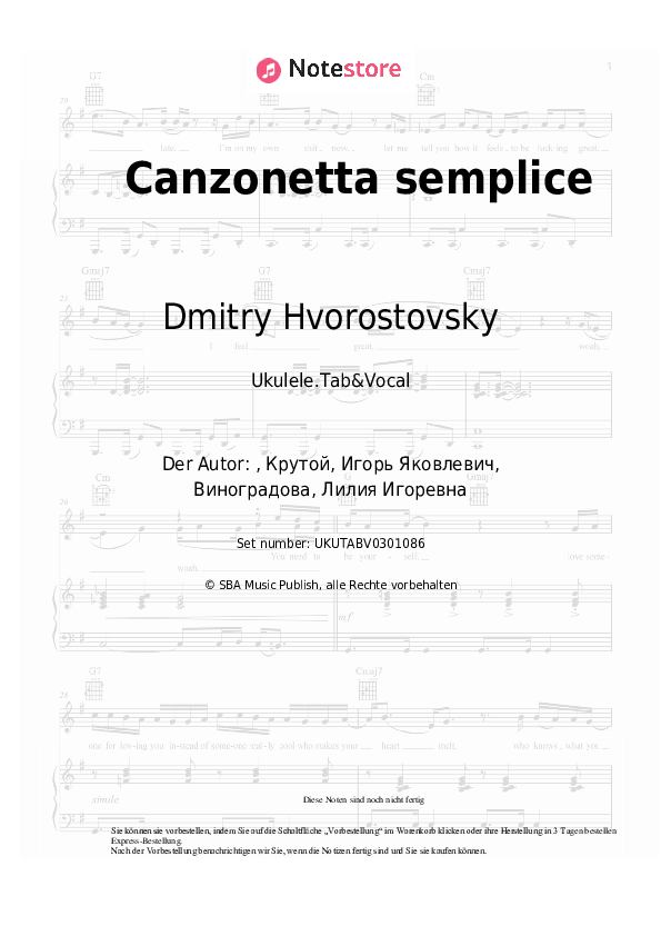 Noten Dmitry Hvorostovsky - Canzonetta semplice - Ukulele.Tabs&Gesang