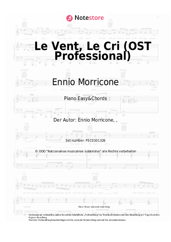 Einfache Noten und Akkorde Ennio Morricone - Le Vent, Le Cri (OST Professional) - Klavier.Einfach&Akkorde