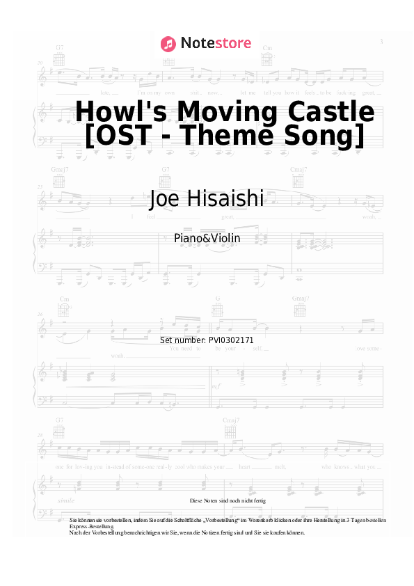 Noten Joe Hisaishi - Howl's Moving Castle [OST - Theme Song] - Klavier&Geige