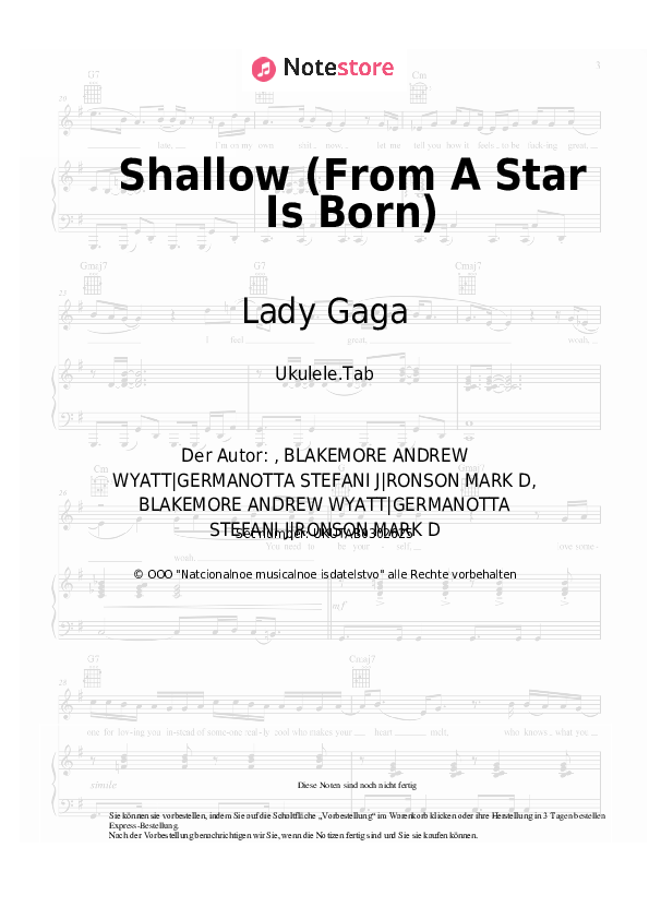 Noten Lady Gaga, Bradley Cooper - Shallow (From A Star Is Born) - Ukulele.Tabs