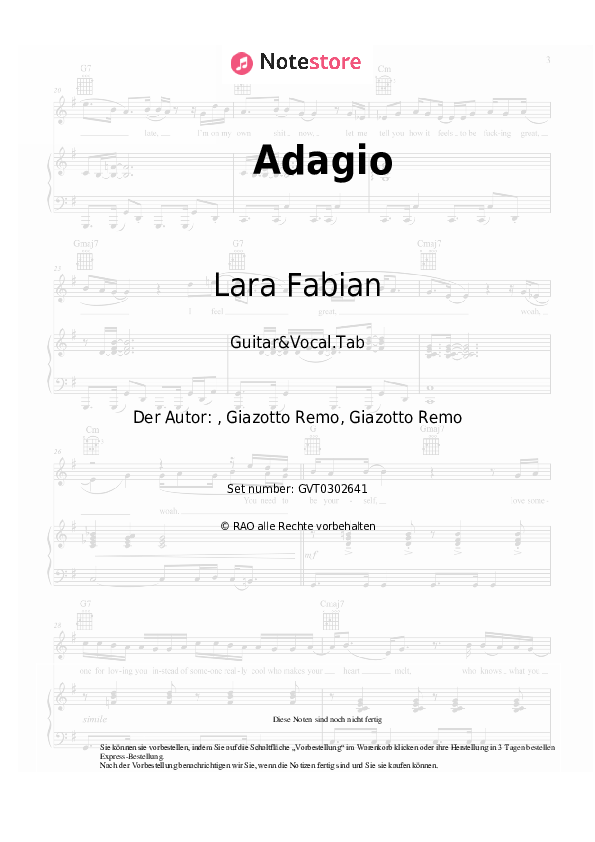 Akkorde und Gesang Lara Fabian - Adagio - Gitarre&Gesang.Tabs
