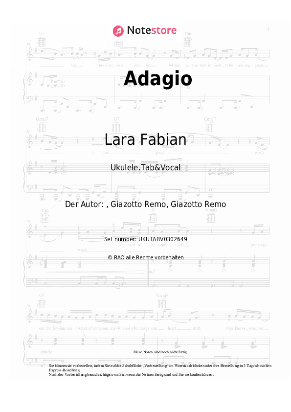Noten Lara Fabian - Adagio - Ukulele.Tabs&Gesang