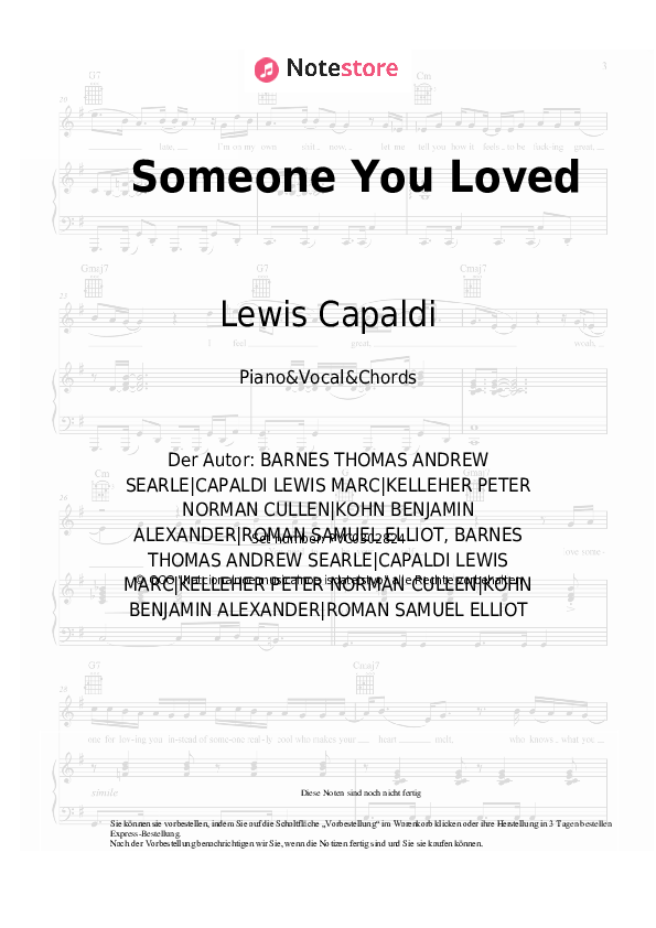 Noten und Akkorde Lewis Capaldi - Someone You Loved - Klavier&Gesang&Akkorde