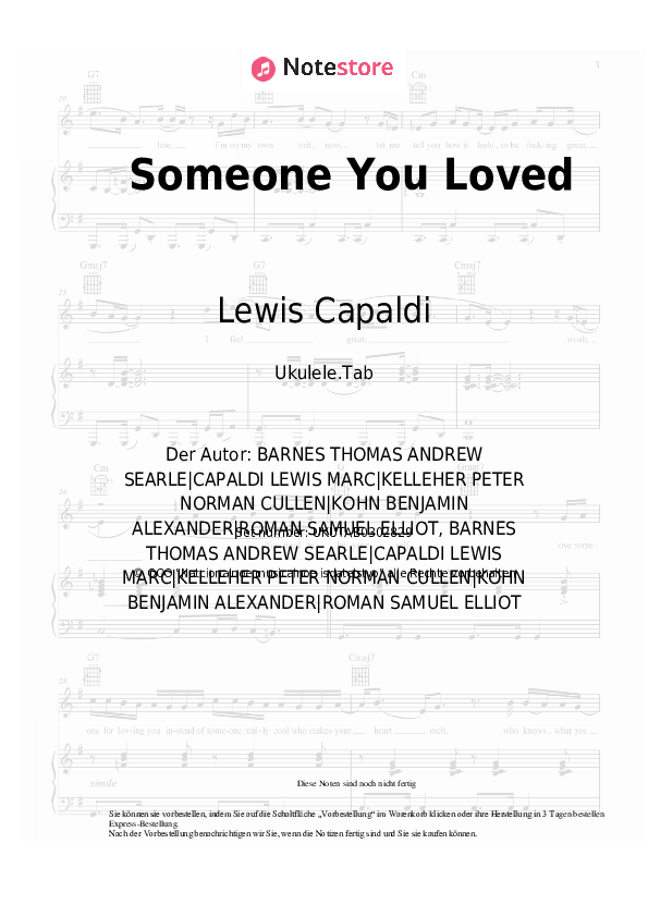 Noten Lewis Capaldi - Someone You Loved - Ukulele.Tabs