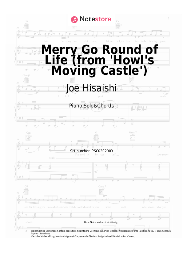 Noten und Akkorde Joe Hisaishi - Merry Go Round of Life (from 'Howl's Moving Castle') - Klavier.Solo&Akkorde