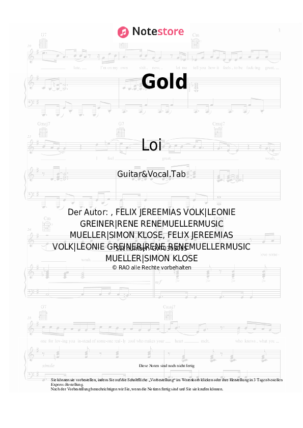 Akkorde und Gesang Loi - Gold - Gitarre&Gesang.Tabs