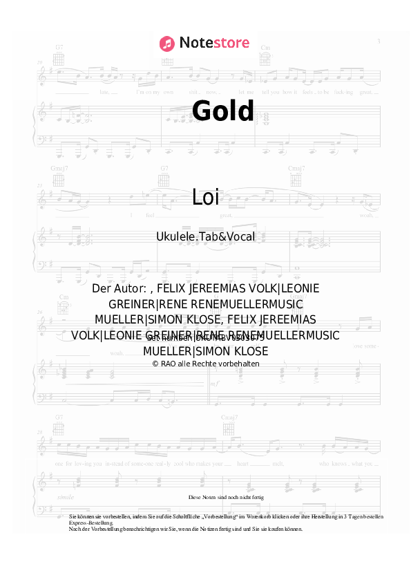 Noten Loi - Gold - Ukulele.Tabs&Gesang