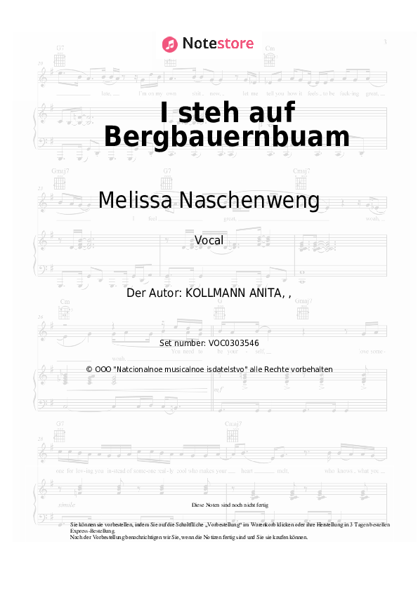 Noten Melissa Naschenweng - I steh auf Bergbauernbuam - Gesang