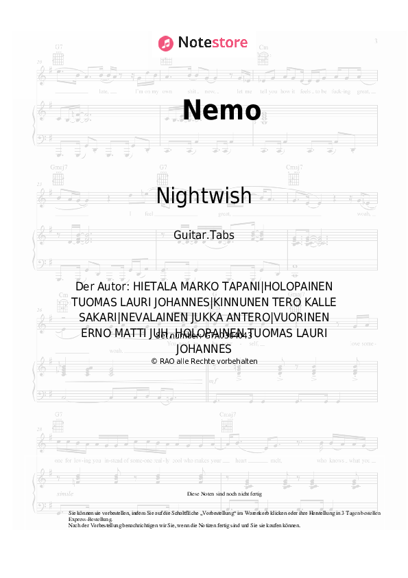 Tabs Nightwish - Nemo - Gitarre.Tabs