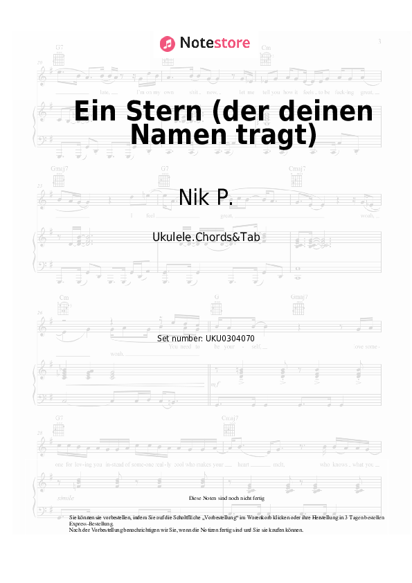 Noten Nik P., DJ Ötzi - Ein Stern (der deinen Namen tragt) - Ukulele.Akkorde&Tabs