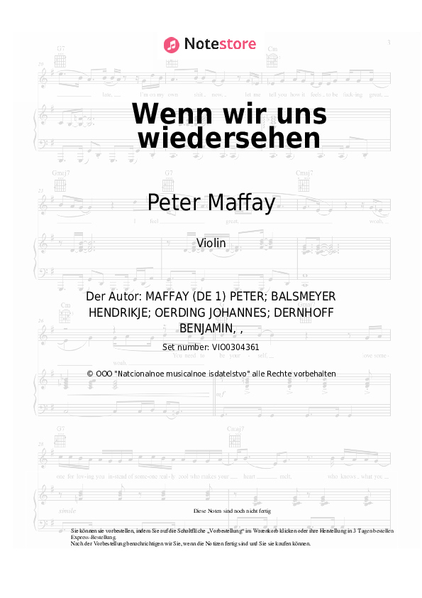 Noten Peter Maffay - Wenn wir uns wiedersehen - Violine