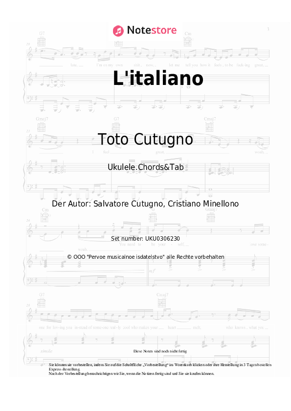 Noten Toto Cutugno - L'italiano - Ukulele.Akkorde&Tabs