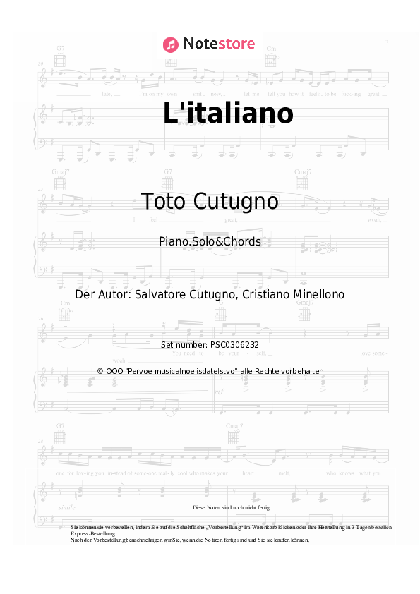 Noten und Akkorde Toto Cutugno - L'italiano - Klavier.Solo&Akkorde
