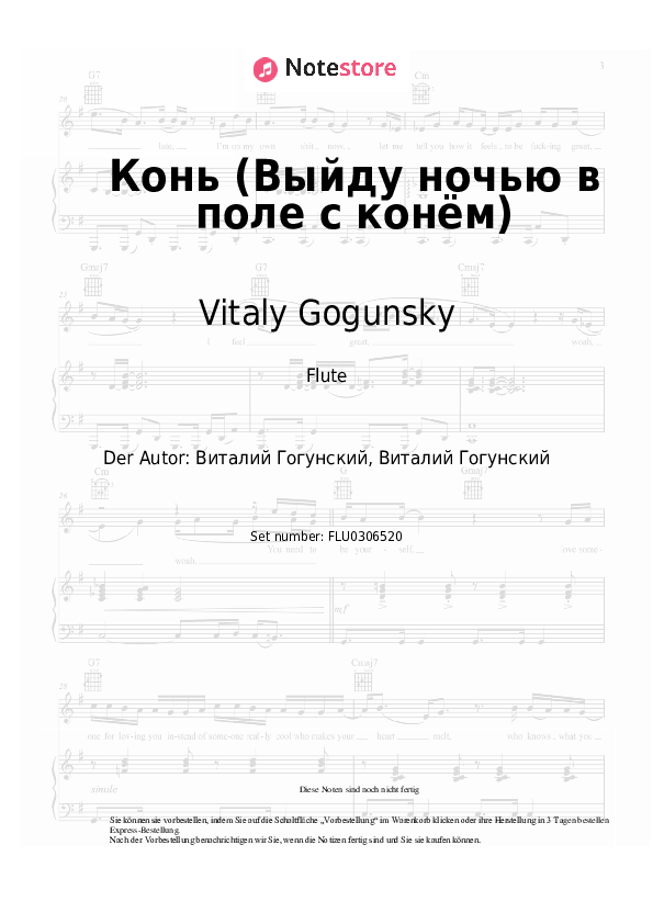 Noten Vitaly Gogunsky - Конь (Выйду ночью в поле с конём) - Flöte