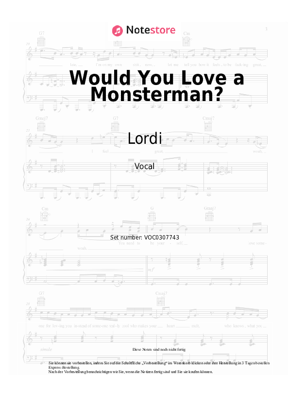 Noten Lordi - Would You Love a Monsterman? - Gesang