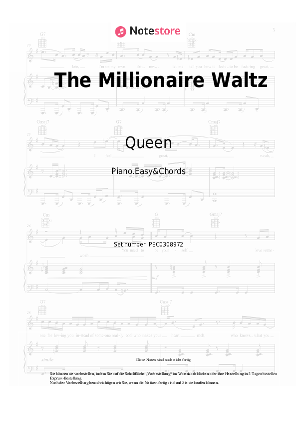 Einfache Noten und Akkorde Queen - The Millionaire Waltz - Klavier.Einfach&Akkorde
