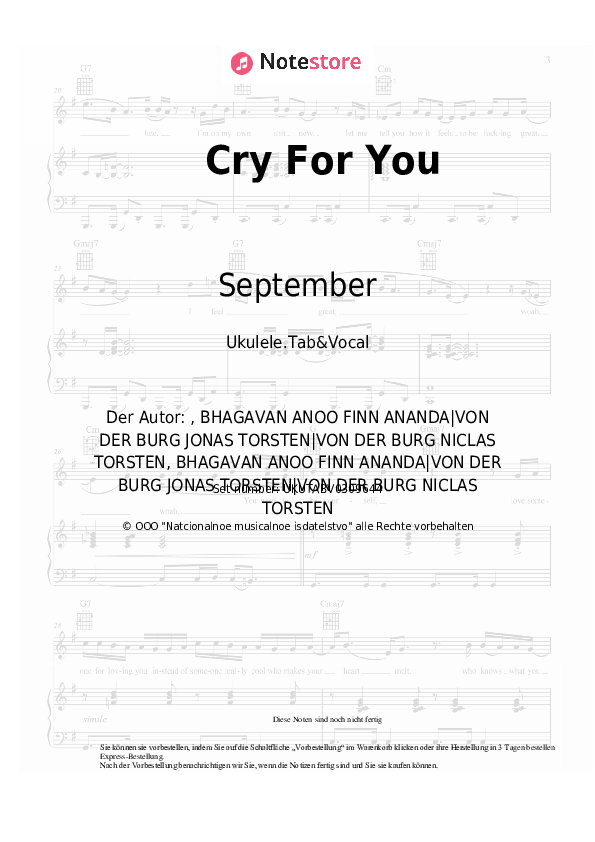 Noten September - Cry For You - Ukulele.Tabs&Gesang