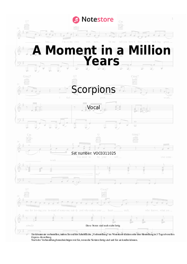 Noten Scorpions - A Moment in a Million Years - Gesang