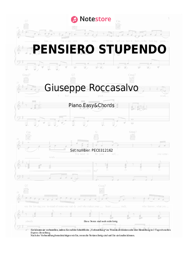 Einfache Noten und Akkorde Giuseppe Roccasalvo, JOE ROK, BENZATO - PENSIERO STUPENDO - Klavier.Einfach&Akkorde