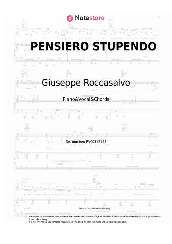 Noten und Akkorde Giuseppe Roccasalvo, JOE ROK, BENZATO - PENSIERO STUPENDO - Klavier&Gesang&Akkorde