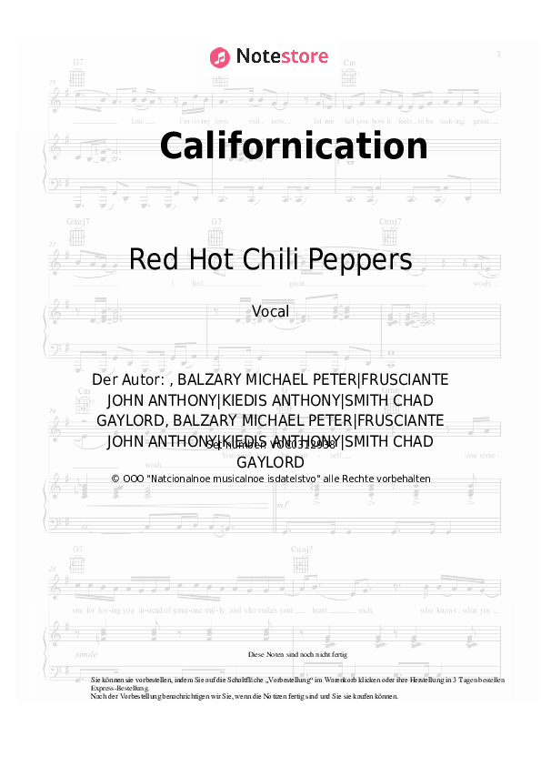Noten Red Hot Chili Peppers - Californication - Gesang