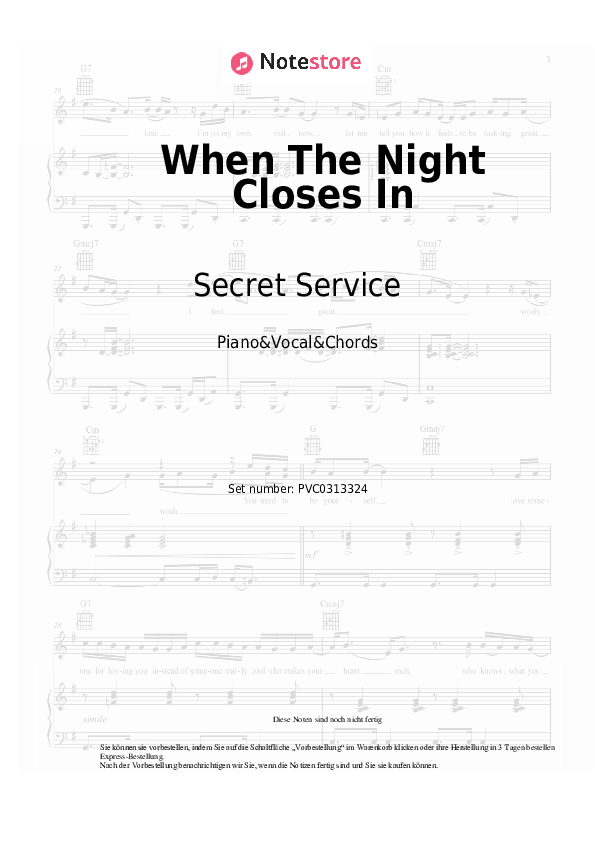 Noten und Akkorde Secret Service - When The Night Closes In - Klavier&Gesang&Akkorde