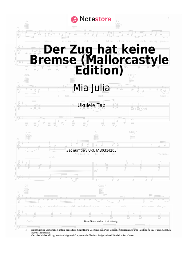 Noten Mia Julia, Lorenz Büffel, Malle Anja - Der Zug hat keine Bremse (Mallorcastyle Edition) - Ukulele.Tabs
