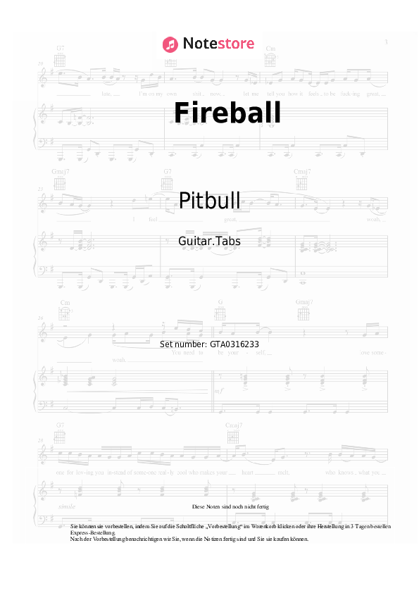 Tabs Pitbull, John Ryan - Fireball - Gitarre.Tabs