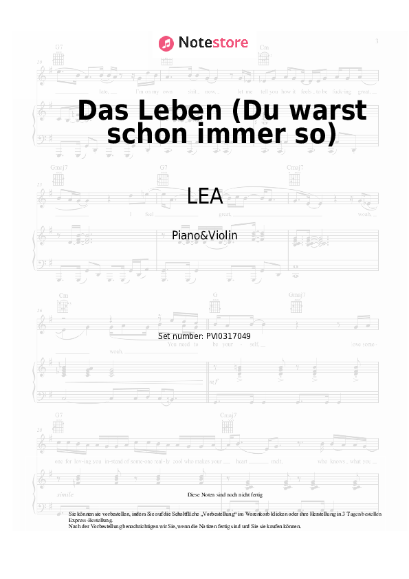 Noten LEA - Das Leben (Du warst schon immer so) - Klavier&Geige