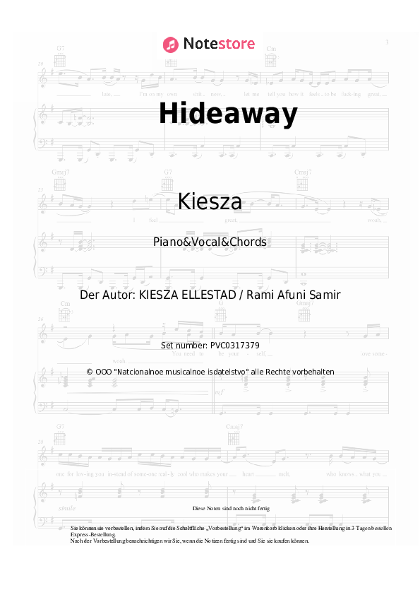 Noten und Akkorde Kiesza - Hideaway - Klavier&Gesang&Akkorde
