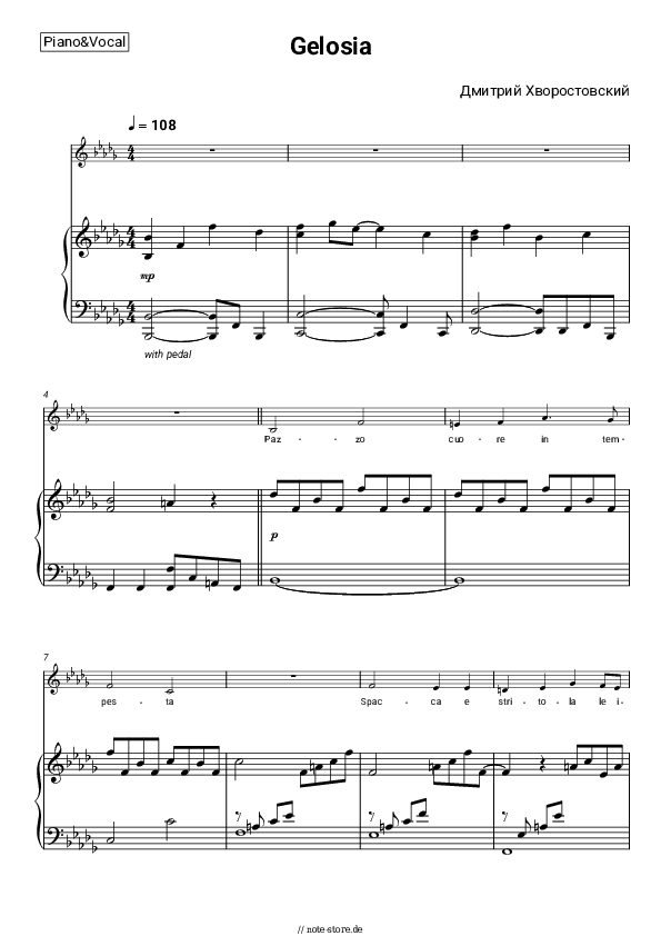 Noten mit Gesang Dmitry Hvorostovsky - Gelosia - Klavier&Gesang