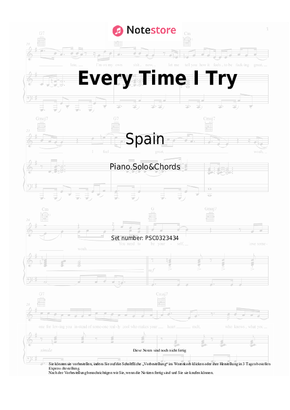 Noten und Akkorde Spain - Every Time I Try - Klavier.Solo&Akkorde